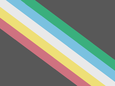 Disability pride flag. A charcoal gray/black flag bisected diagonally from the top left corner to the lower right corner by five parallel stripes in the following colors from left to right: red, pale gold, pale gray/white, light blue, and green.